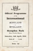 Scotland v England International programme played at Hampden Park 6th April 1935