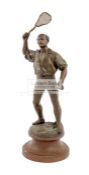 A Real Tennis Player Statue, signed by Lavergne,