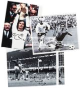 A group of three signed photographs of world footballing greats,