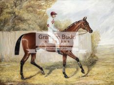 Victorian painting by an unknown hand of the racehorse Melton with Fred Archer up, oil on canvas,