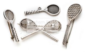 Three Victorian silver tennis brooches with tilt head design consisting of cross racquets with