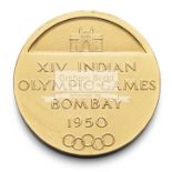 A medal issued for the XIV Indian Olympic Games held in Bombay in 1950, in gilt-bronze,