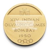 A medal issued for the XIV Indian Olympic Games held in Bombay in 1950, in gilt-bronze,