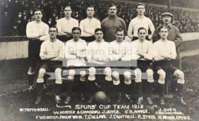 A postcard with photographic portrait of a Tottenham Hotspur Cup team in 1913,