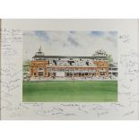 Gentleman, David b1930 British Lords Pavilion with 57 Signatures of great cricketers