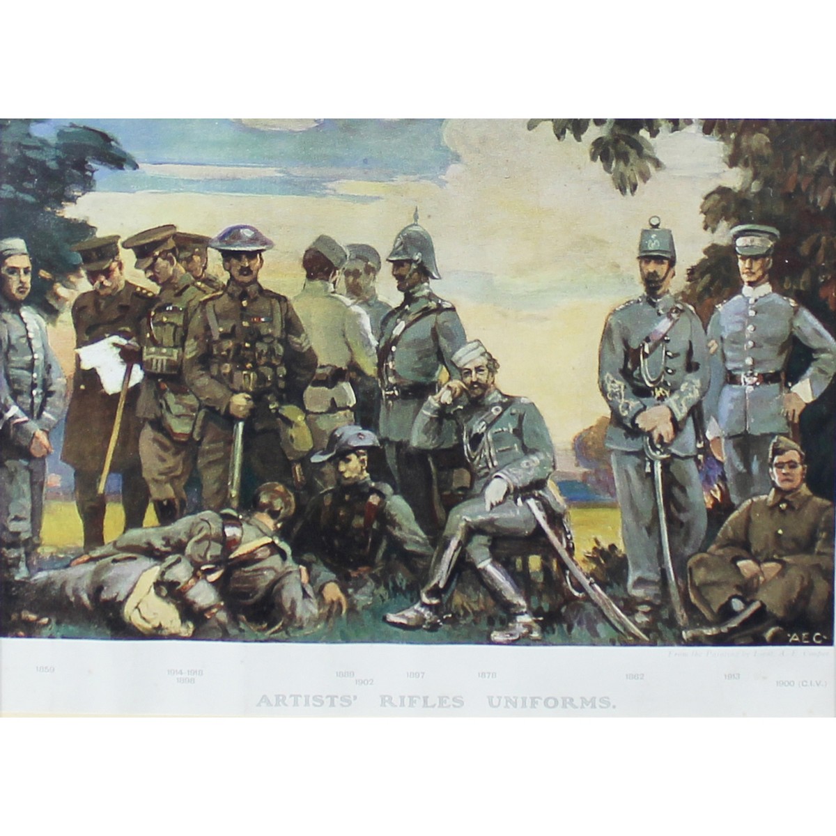 Of World War I and II interest, Group of three prints, Artists' Rifles Uniforms 1859 to 1918.