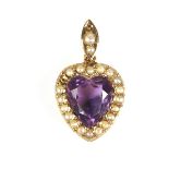 9 ct yellow gold amethyst and pearl heart pendant.