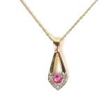 9 ct yellow gold ruby and diamond pendant.