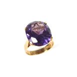 Synthetic colour change corundum cocktail ring.