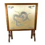 A Chinese occasional folding table with embroidered screen, early/mid 20th century.
