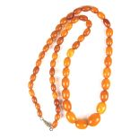 Graduated amber bead necklace.