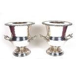 A pair of electroplated silver twin handled champagne cooler buckets.