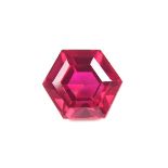 Loose hexagonal cut synthetic ruby.