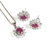 Silver synthetic ruby and paste necklace and earrings.