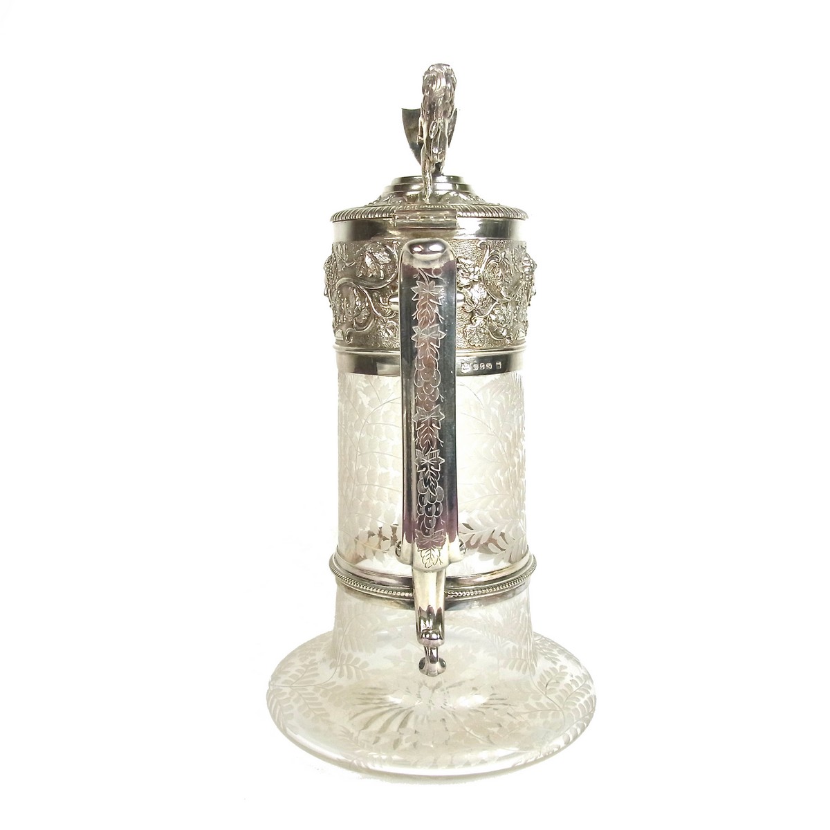 A fine Victorian electroplated silver mounted and engraved crystal claret jug. - Image 3 of 3