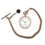 9 ct yellow gold open face pocket watch with Albert chain.