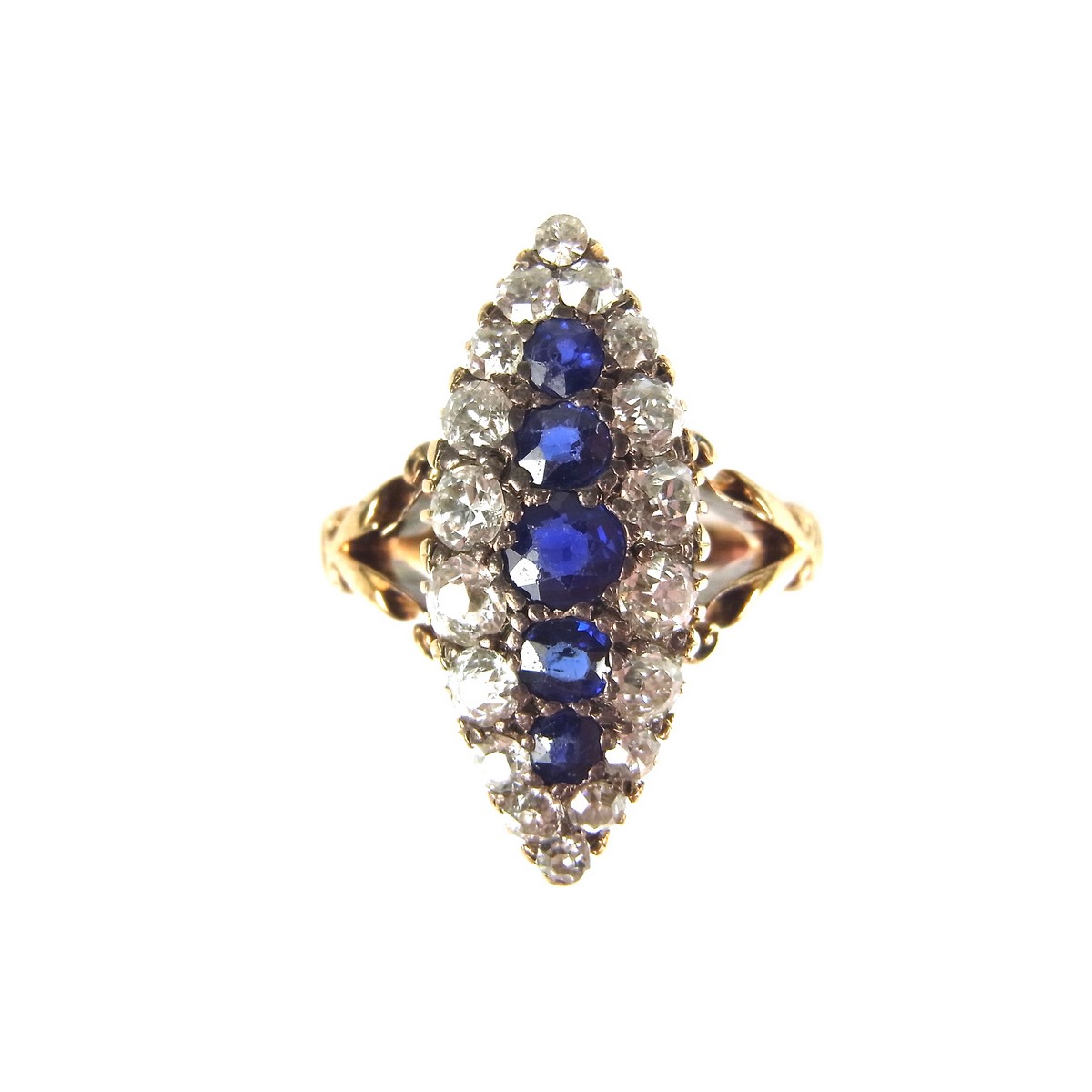 18 ct yellow gold sapphire and diamond marquise ring. - Image 2 of 2