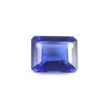 Loose emerald cut synthetic sapphire.