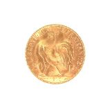 1910 French gold 20 Franc coin.