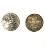 Two Victorian and George V silver crown coins.