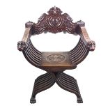 A rare Medici family X-shaped carved wood chair, 19th century or earlier.