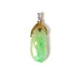 18 ct yellow gold jade and diamond pendant.