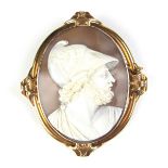 Yellow gold large Neo classical shell cameo brooch.