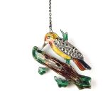 Silver enamel and marcasite bird brooch.