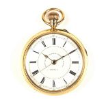 David Falk 18 ct yellow gold chronograph open face pocket watch.