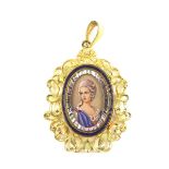 18 ct yellow and white gold portrait pendant.