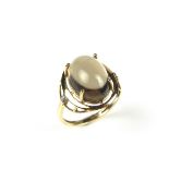 9 ct yellow gold moonstone and diamond ring.