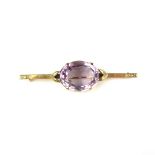 14 ct yellow gold amethyst bar brooch.