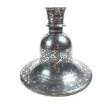 Islamic bell shaped silver inlaid bidri hookah base, Lucknow, India, 19th century.