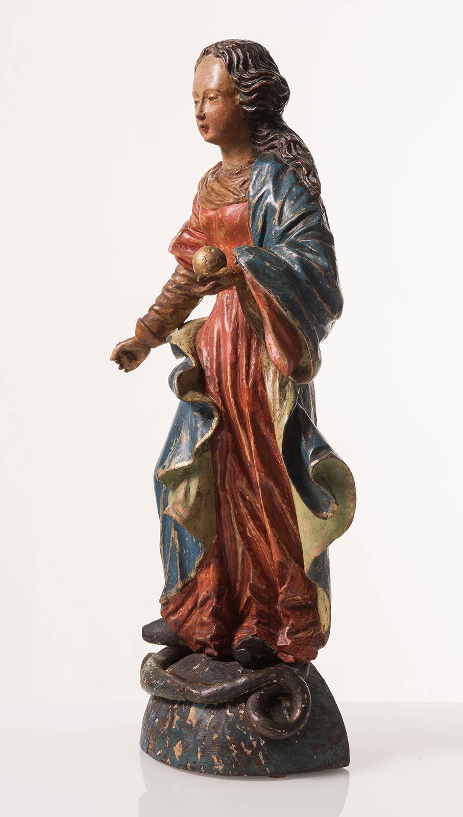 Scultura in legno intagliato, dorato e laccato, “Madonna Immacolata”, XVIII sec. - Image 2 of 4