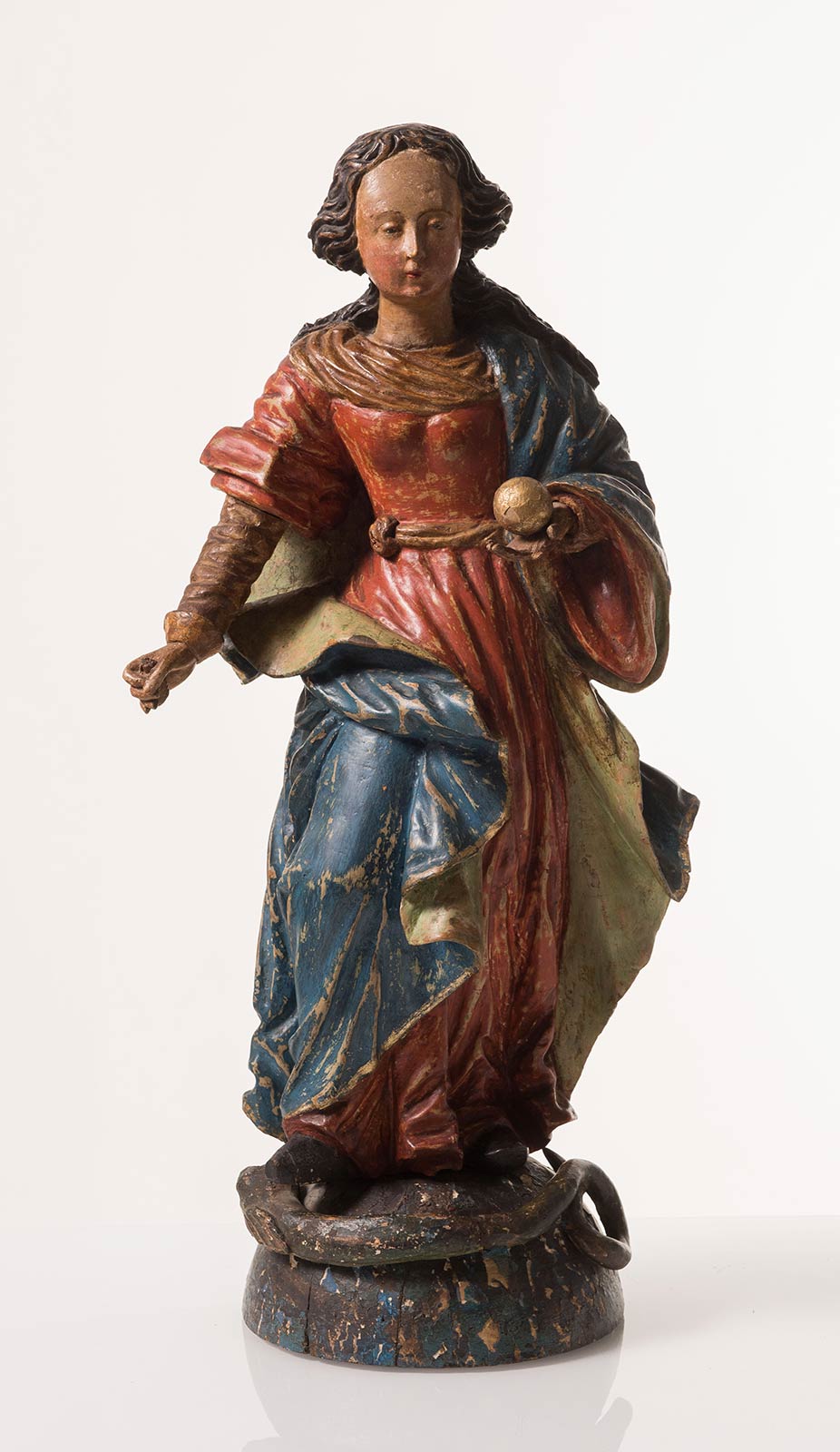 Scultura in legno intagliato, dorato e laccato, “Madonna Immacolata”, XVIII sec.