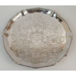 AN 18TH CENTURY SILVER CARD TRAY by John Cramer, London 1775, of circular form with beaded edge