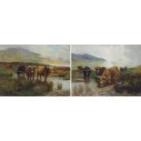 C.W. MIDDLETON (BRITISH 19TH/20TH CENTURY) HIGHLAND CATTLE IN THE GLEN Oil on board, signed with