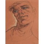 •PETER HOWSON OBE (SCOTTISH B. 1958) PORTRAIT STUDY Charcoal and pastel, signed, 31.5 x 24cm (12 1/2