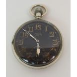 A ROLEX MILITARY ISSUE NICKEL CASED POCKET WATCH the black dial with gilt Arabic numerals and