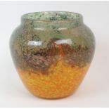 A MONART GLASS VASE the mottled orange, brown and green glass with aventurine inclusions, 17.5cm