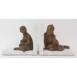 HESTER MABEL WHITE (ACT.C.1898-1948) A pair of gilded bronze bookends modelled as Chinese children
