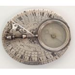 A RARE FOUR-SCALE SILVER POCKET COMPASS AND SUNDIAL by Michael Butterfield, Paris circa 1700, finely