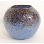 A MONART BULBOUS VASE in shades of blue and black with aventurine, shape number QF IV, 21cm high