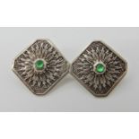 A SILVER AND GREEN GEM BROOCH BY GUNDOLPH ALBERTUS with a stamped starburst pattern both set