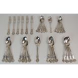 A MATCHED PART SET OF SILVER CUTLERY comprising; seven tablespoons, eleven dessert spoons,