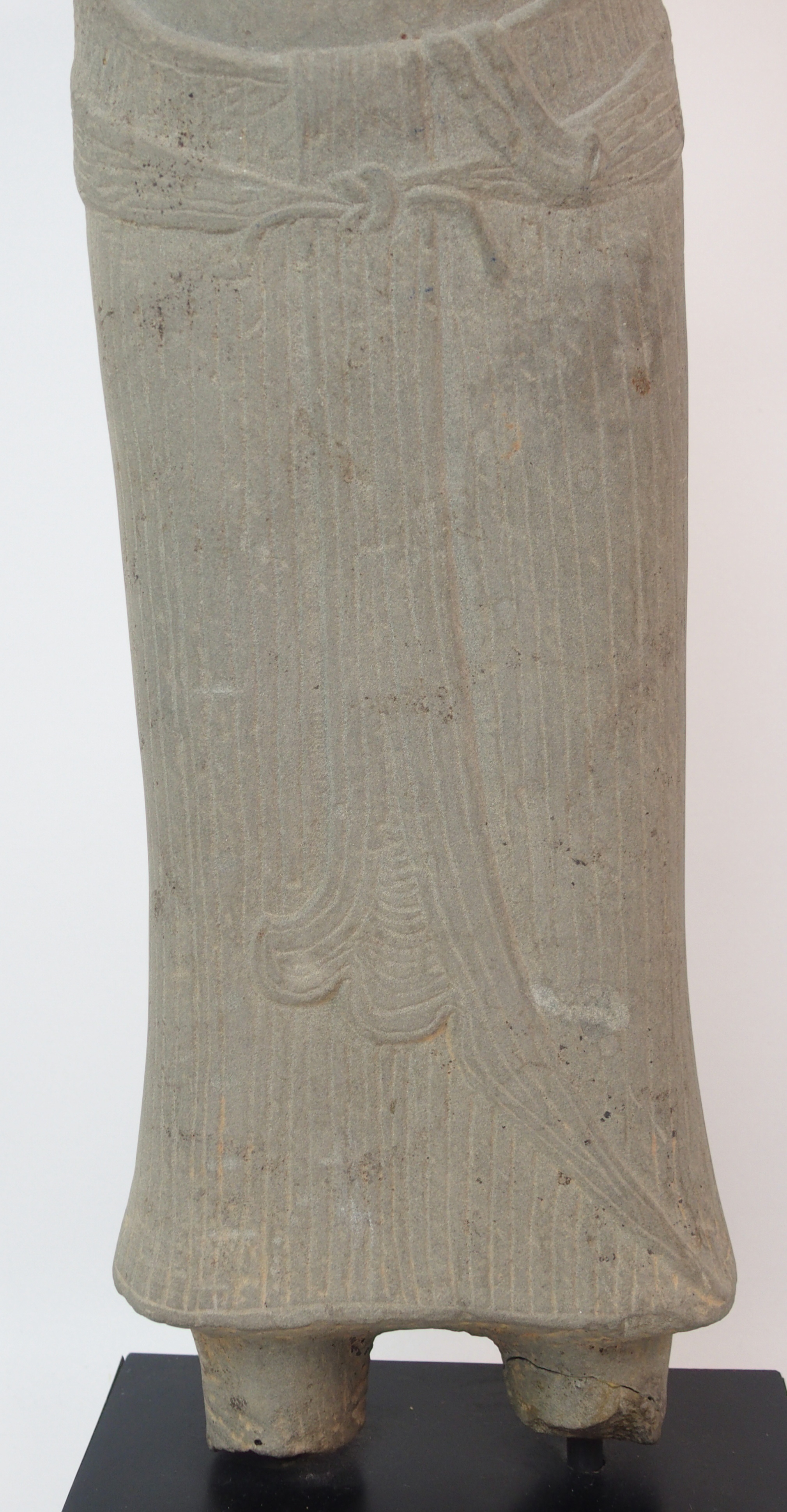 AN ASIAN STONE CARVING OF A FEMALE TORSO bare chested and wearing a ribbon tied patterned dress, ( - Image 3 of 10