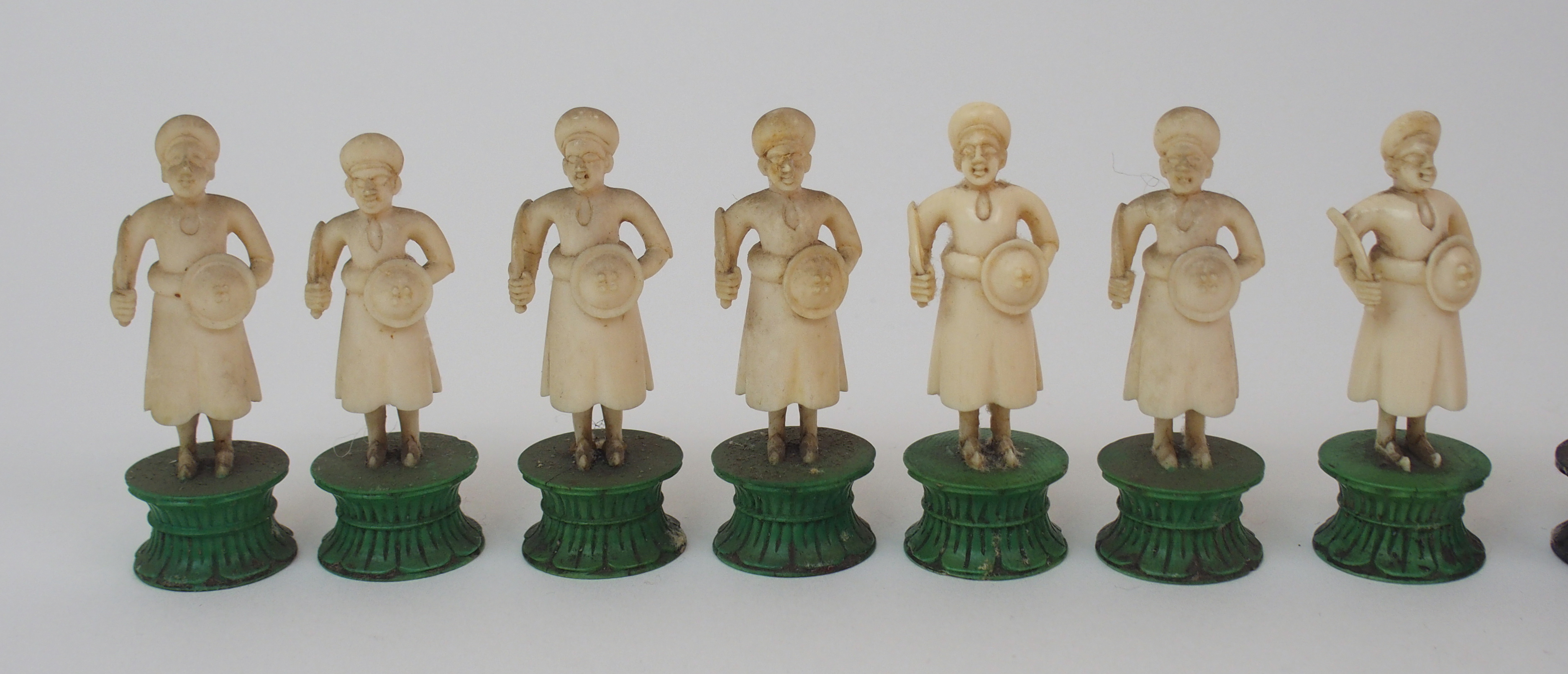 AN EAST INDIAN IVORY CHESS SET probably Berhampore, one set with black stained bases lacking two - Image 2 of 28