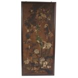 A CHINESE PAINTED PANEL depicting a phoenix and many other exotic bird amongst foliage, signed top