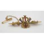 A 15CT GOLD BROOCH TO CELEBRATE VICTORIA'S DIAMOND JUBILEE set with pearls rubies and sapphires,