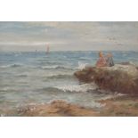 •JOHN MCGHIE (SCOTTISH 1867-1952) A BREEZY DAY BY THE SHORE Oil on canvas, signed, 25.5 x 35.5cm (10